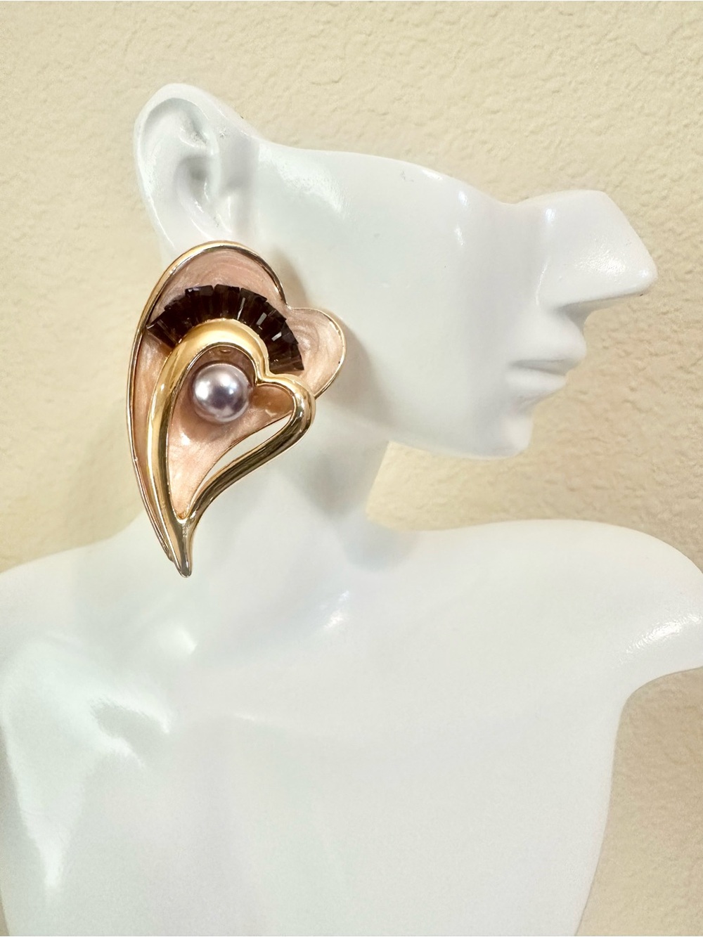 18k Gold-Plated Heart Pearl Accent Earrings
